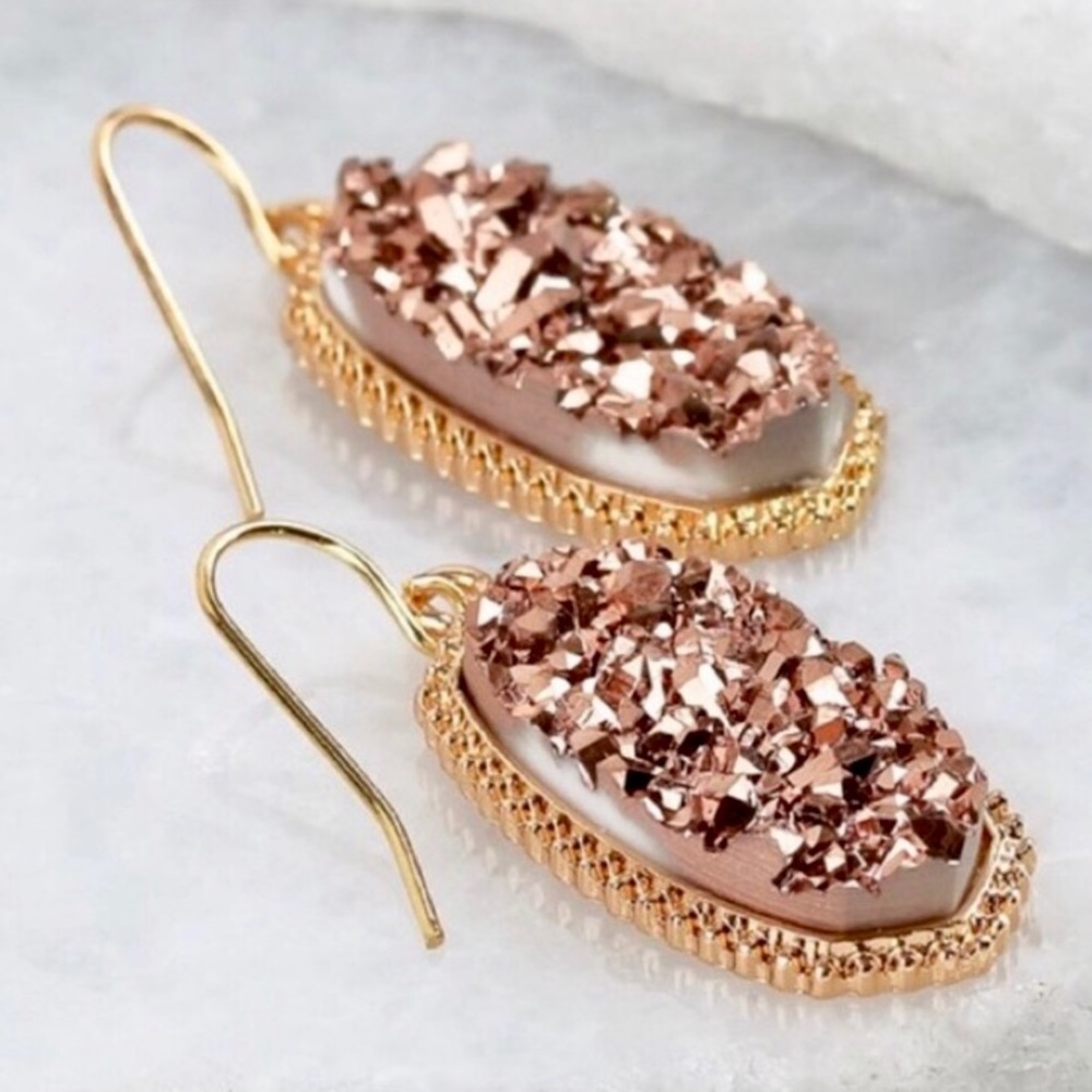 ROSE GOLD OVAL DRUZY EARRINGS